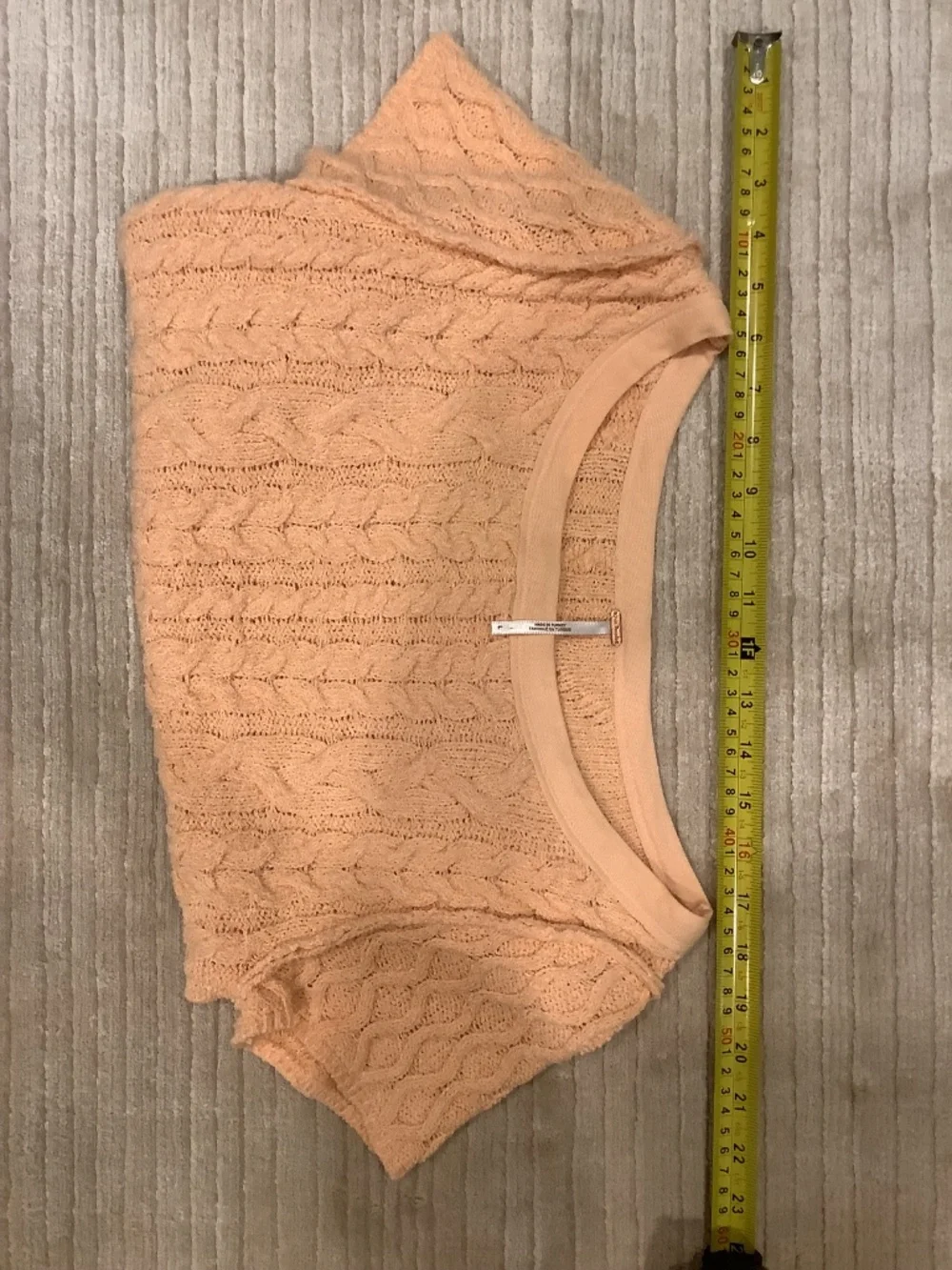 Free People Womens L Peach Solid Cable Knit Scoop Neck Short Sleeve Pullover